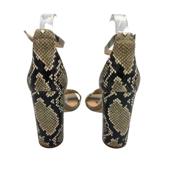 Sam Edelman Yaro Taupe Snakeskin Python Leather Block Heel Ankle Strap Sandals - Picture 4 of 10